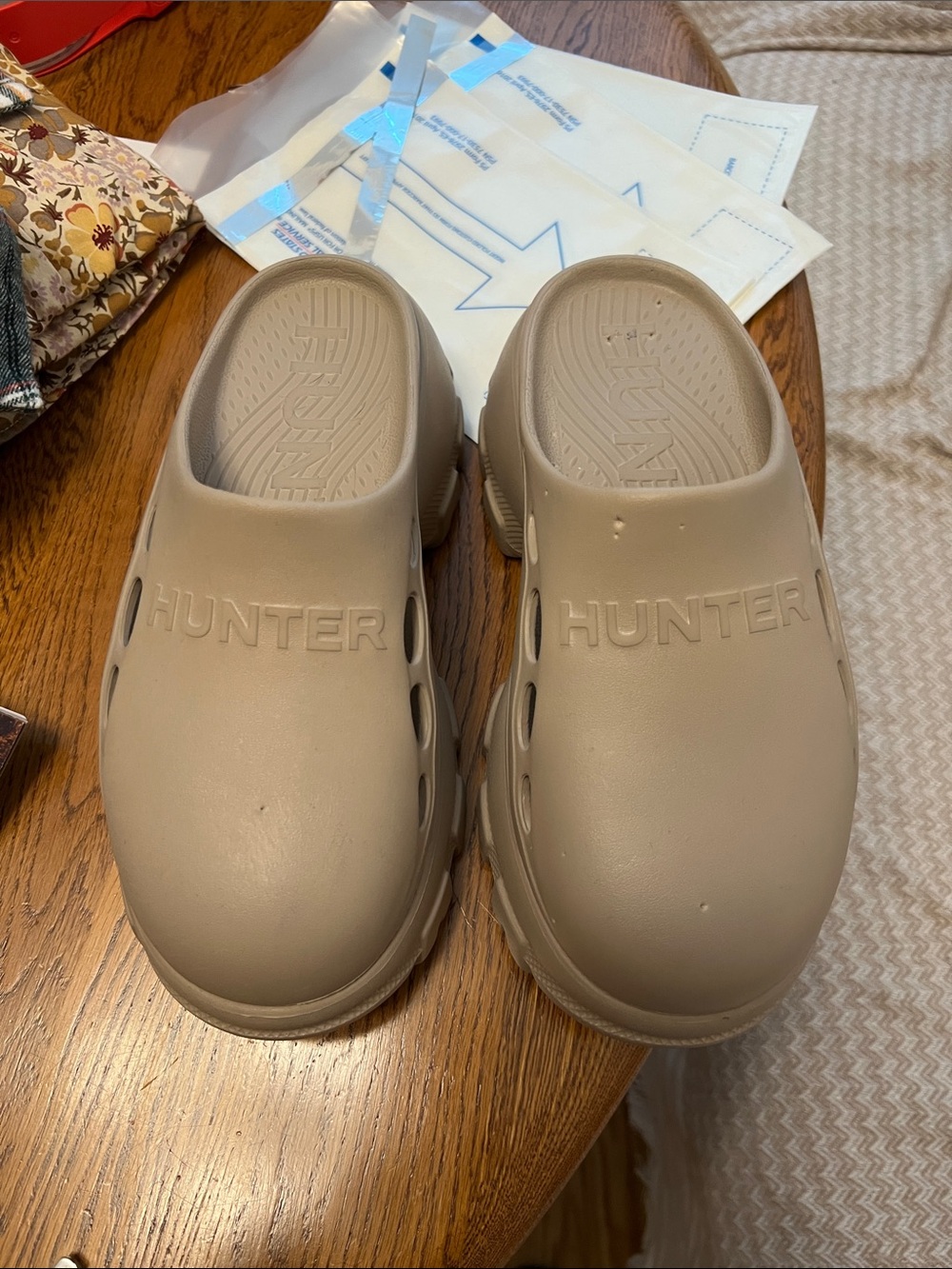 Hunter Beige Platform Clog Mule